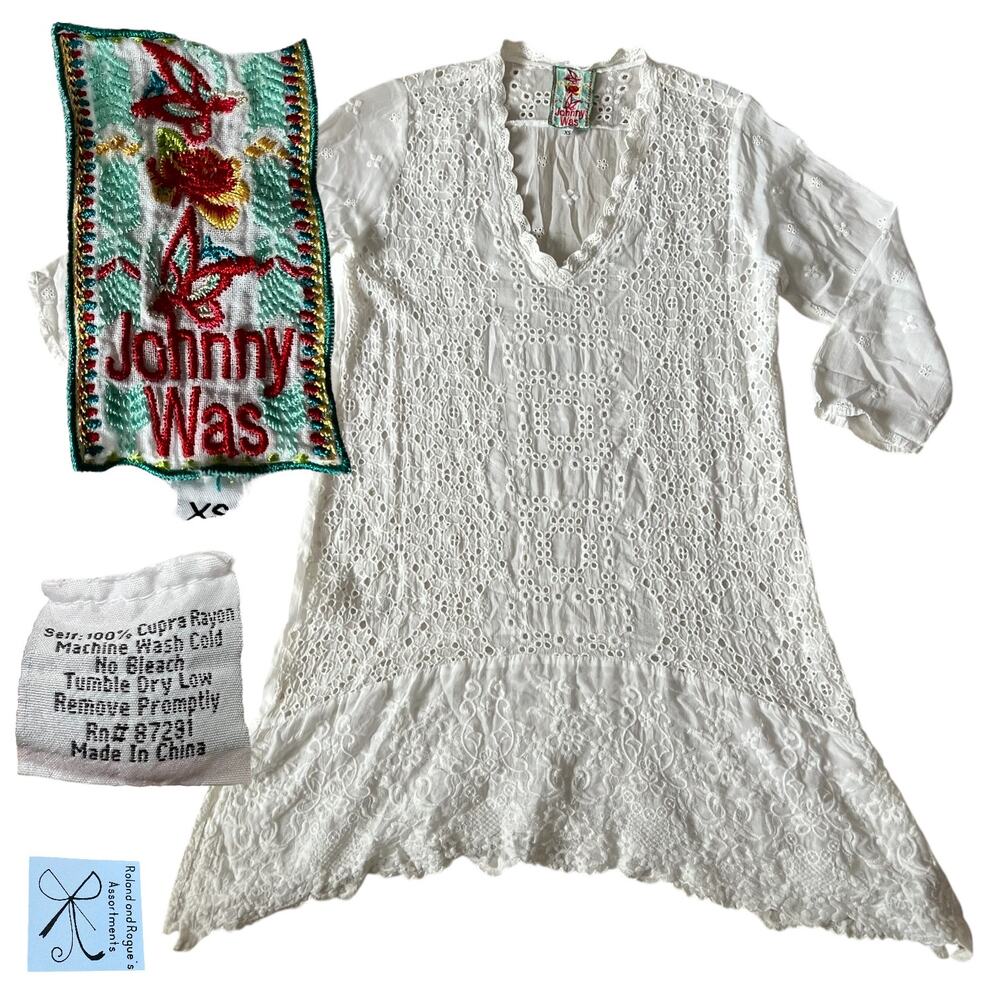 Johnny Was Embroidered Sheer Cover-up Dress Sz XS